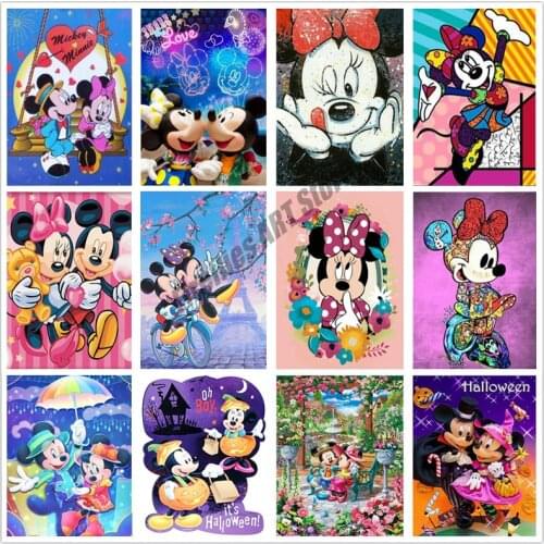 Disney 5D Diy Diamond Painting Cartoon Mickey Mouse Mickey Minnie Couple Diamond Embroidery Full Cross Stitch Kits Home Decor