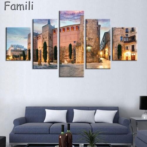 5Pieces Modern European Spain Architecture Wall Art Canvas Painting On The Wall Oil Painting Modular Pictures For Living Room