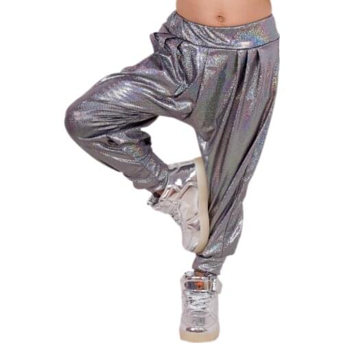 2019 New Fashion Kids Harem Hip Hop Dance Pants Childrens Clothing Sweatpants Performance Baby sports Colorful Silver trousers