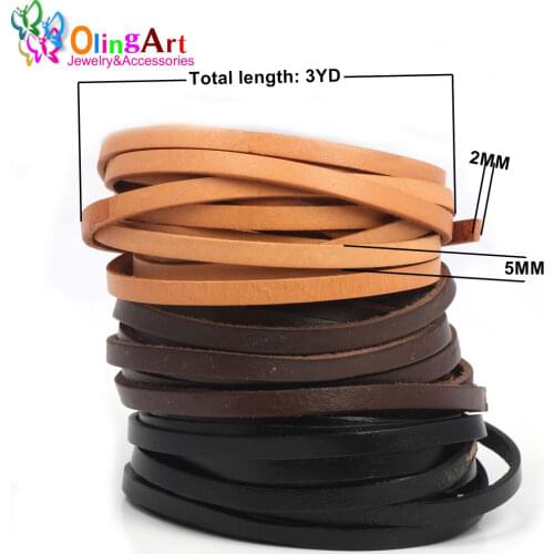 OlingArt 5*2mm 3YD/lot Black/brown/leather color Flat Leather Rope/Cords DIY necklace Bracelet earrings choker jewelry making