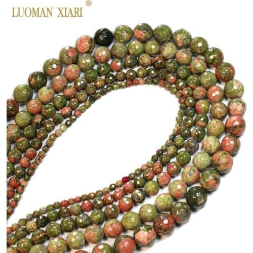 Wholesale Natural Unakite Faceted Round Red Green Natural Stone Beads For Jewelry Making DIY Bracelet Necklace Gifts For Women