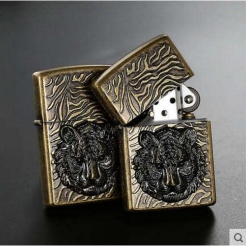 Original Zorro Kerosene Lighter Tiger Head Creative Windproof Gasoline Lighter Pure Copper Shell Outside Tool Men Gift