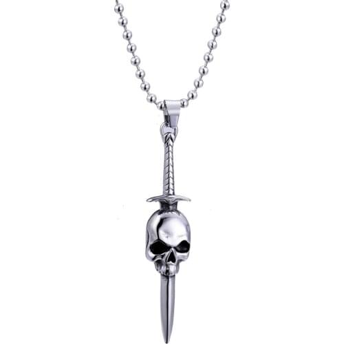 Stainless Steel Necklace Punk Skull Biker Sword Pendant Necklace Couple pendant Valentines Day Present Jewelry