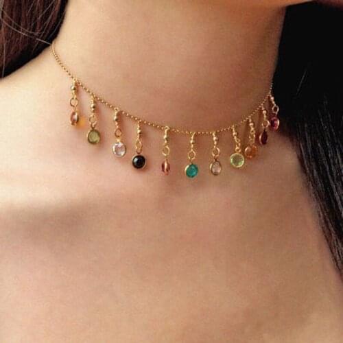 New Fashion Hot Selling maxi colar Retro Stained glass short chain crystal channel necklace indian Jewelry women accessories