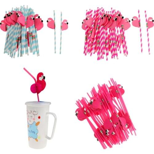 New 25pcs Flamingo Striped Straws Luau Beach Tropical Party Barware Favor Xman Cocktail Wedding Party Supplies Decor Gift Acces