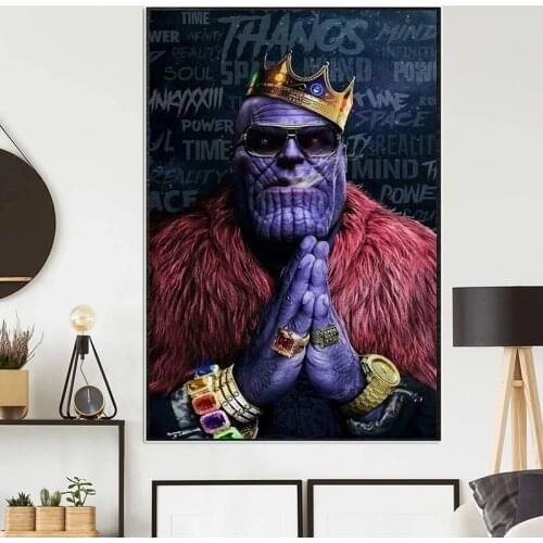 Marvel Avengers Movie Canvas Painting Thanos with Crown Superhero Prints Posters Wall Art Pictures for Kids Room Decor Cuadros