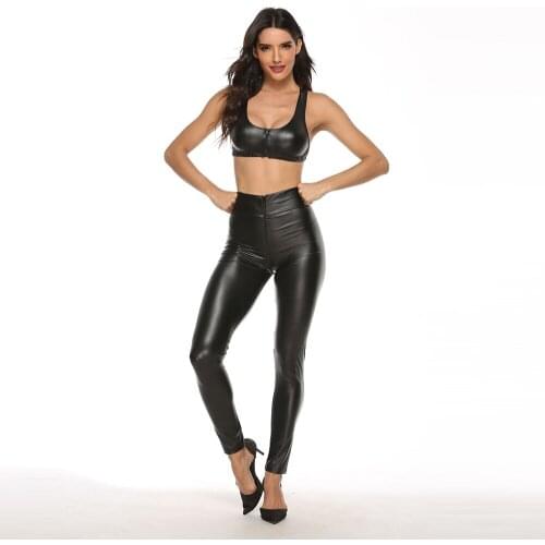 Sexy Wetlook Lingerie Set Faux Leather Catsuit Latex Body Suit Crop Top and High Waist Leggings Vinyl Clubwear Fetish Costume