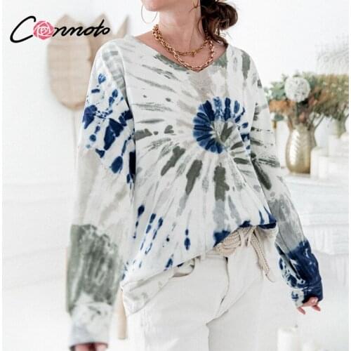 Conmoto chic V-neck ladies sweatshirt Colorful printed knitted women streetwear Basic long sleeve autumn 2020 women pullover