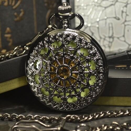 TIEDAN Steampunk Luxury Fashion Antique Skeleton Mechanical Pocket Watch Men Chain Necklace Business Casual Pocket & Fob Watches