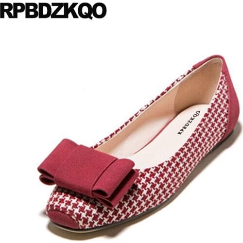 Green Size 33 Square Toe Bow Red Flats Plaid China Slip On Cheap Kawaii Ballerina Shoes Soft Ballet Women Designer Houndstooth