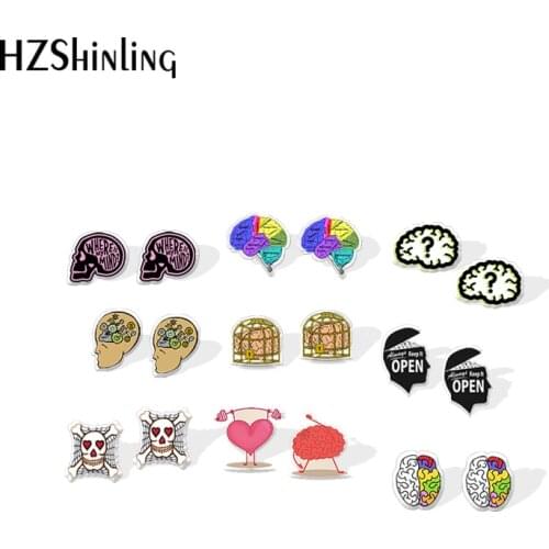 2020 New Where is My Mind Stud Earring Funny Brain Acrylic Earring Handmade Earrings Resin Epoxy Jewelry Gifts Men