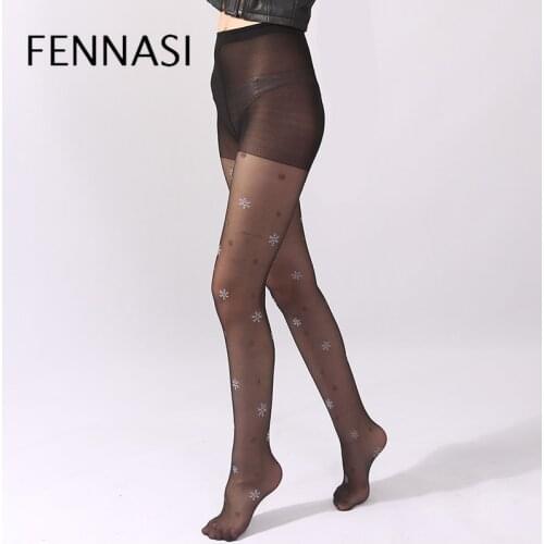 FENNASI Jacquard Snow Print Womens Tights Thin Transparent Polka Dot Sexy Pantyhose High Waist Female Erotic Black Tights