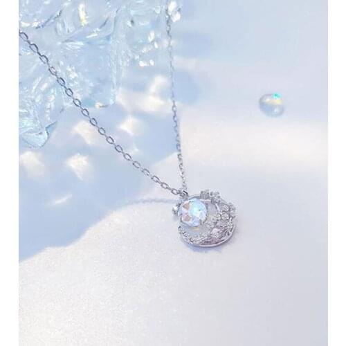 Prevent Allergy Fashion Crystal Moon Opal Round Charm Necklace For Women Choker Collares Wedding Party Jewelry