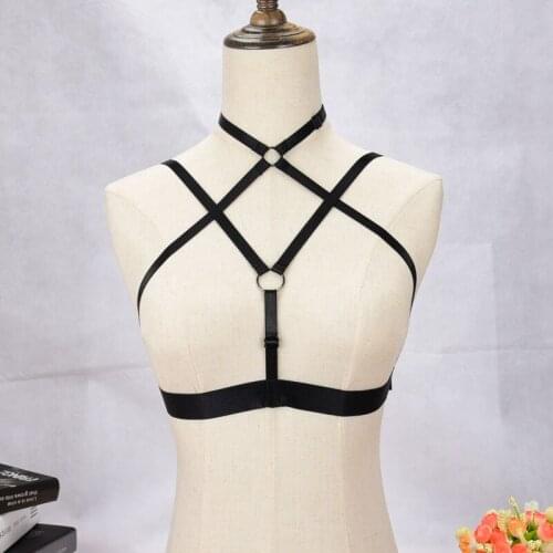 JLX.HARNESS Harajuku Harness Sexy Cage Bra connection Collar Bondag Lingerie women Body Harness Tops Gothic Bdsm fetish Wear