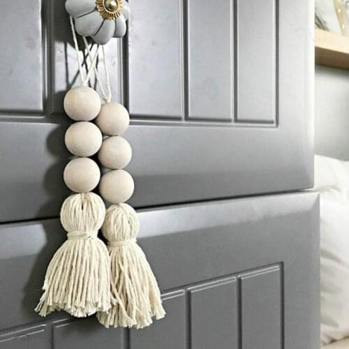 2PCS Wood Bead Garland With Tassels Rustic Country Decor Wall Decor Farmhouse Ornament Woven Wall Hanging
