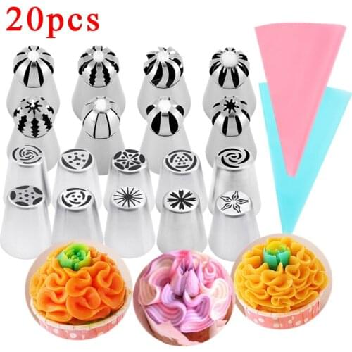 20PCS Torch Russian Piping Tips Cake Decorating Genuine Icing Nozzles Ball Tips Frosting Bag Baking Cupcake Cookies Supplies