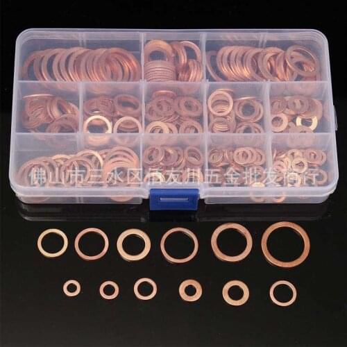 300pcs/lot Solid Copper Washer Flat Ring Gasket Sump Plug Oil Seal Fittings Assortment Kit for Sump Plugs M5/M6/M8/M10/M12/M14