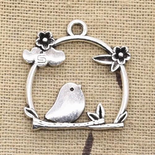 6pcs Charms Birdcage Bird Flower 25x26mm Antique Pendant Fit Vintage Tibetan Silver Color DIY Handmade Jewelry