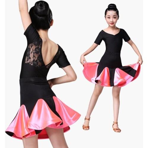 Ballroom latin dance dress for girls competition lace latin salsa dress kids girl rumba samba spandex children 2019 tango skirt