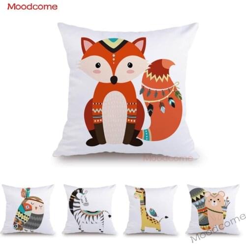 White Velvet Cute Jungle Woodland Animals Tribes Home Decoration Sofa Throw Pillow Case Fox Money Bear Tiger Owl Cushion Cover