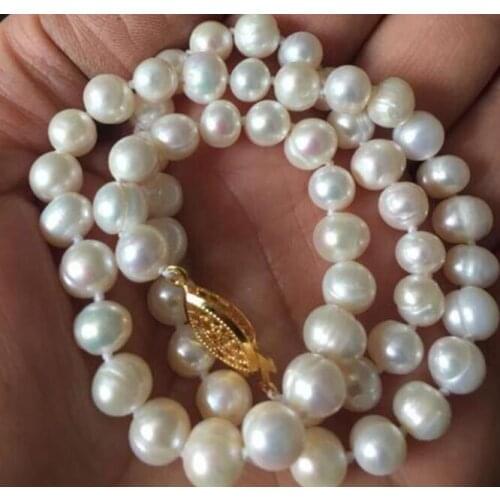Free Shipping 6-7mm Real Natural White Akoya Cultured Pearl Necklace 17 Inch