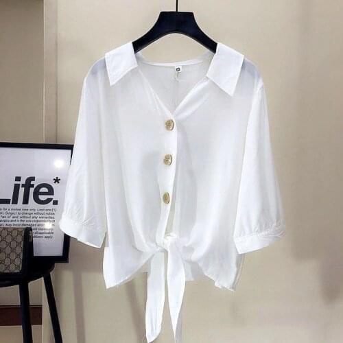 Summer Chiffon Women Blouses Elegant Short Sleeve Shirts Solid Color V-Neck Ropa De Mujer Loose Tops stylish Blusas mm 0607