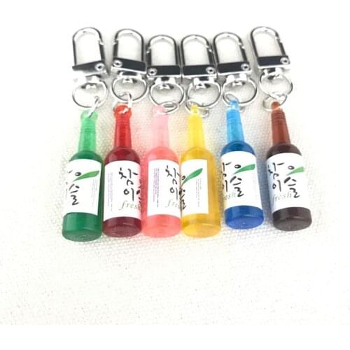 Women Mens Tiny Korean Beer Bottle Keychains Car Keyring Earphone Cover Pendant Couples Key Holder Handmade Bag Accessories