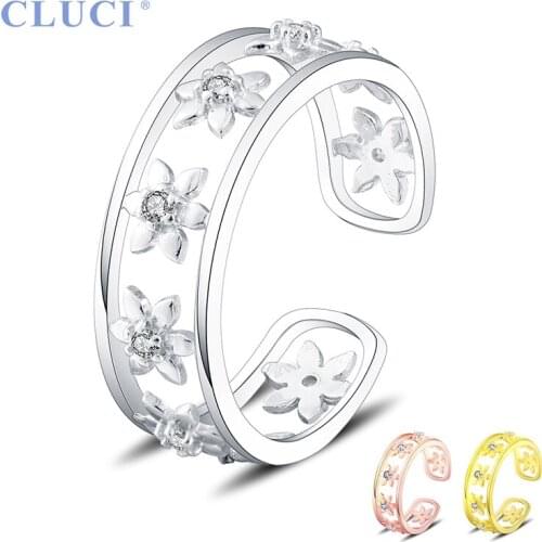 CLUCI 925 Sterling Silver Ring Jewelry Women Rings Silver 925 Adjustable Open Round Rings for Women DR2005SB