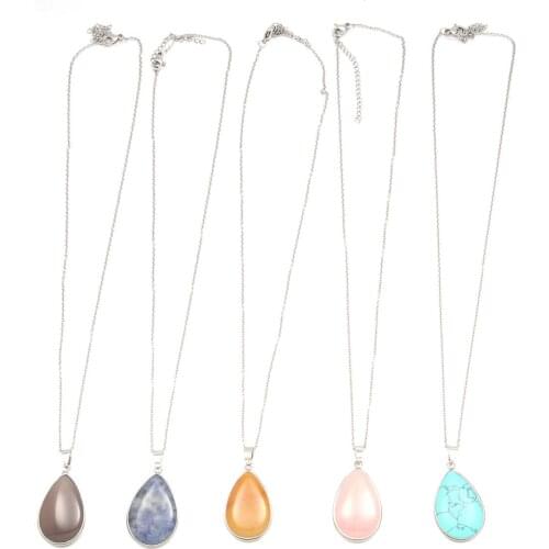 Hot Sale Natural Stone Pendant Necklace Simple Water Drop Turquoise Opal Crystal Necklace Jewelry Good Quality for Women