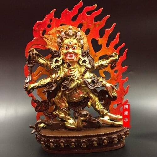 GOOD 30 cm LARGE # HOME hall efficacious Protection Talisman Tibetan Buddhism gold-plated gilt Six arm Mahaka La buddha statue