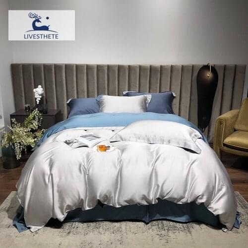 Liv-Esthete Luxury 100% Silk Bedding Set Beauty Silky Duvet Cover Flat Sheet Pillowcase Queen King Waomen Bed Linen For Gift