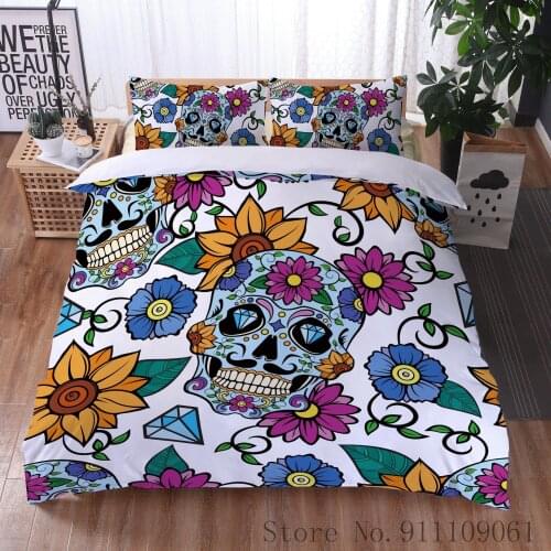 Fashion Flamingo Skull Flower Pattern Bedding Set High Quality Down Quilt Cover Soft Full Queen King Sheet Home Textile Set