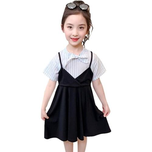 Summer Dresses For Girls Striped Party Dress For Kids Girl Big Bow Dress For Kids Patchwork Casual Style Kids Costume