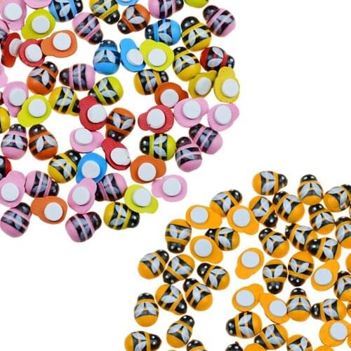 100pcs Mini Bee Wooden Ladybug Self-adhesive Stickers DIY Scrapbooking Easter Decoration Home Micro Landscape Bonsai Accessories