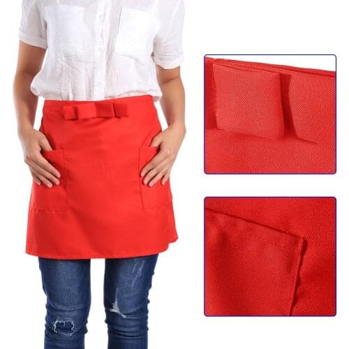 Multiple Colour Womens Mens Half-Short Aprons With Pockets Kitchen Bar Waiters Apron Easy to Wear Oil-proof and Stain Resistant