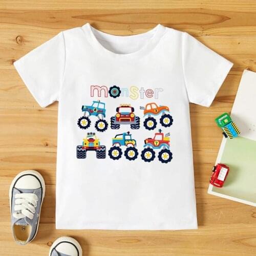 2021 new round neck short-sleeved T-shirt casual childrens clothing short-sleeved popular childrens shirt cartoon car printing