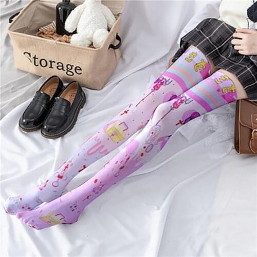 Sexy Cartoon Printed Long Socks Women Over Knee Thigh High Over The Knee Stockings Lolita Ladies Girls Warm Knee Socks