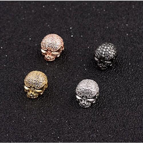 New 4 Colors CZ Crystal Spacer Beads DIY Jewelry Making Findings Copper Charm Skull Beads For Bracelet Wholesale BDYH019