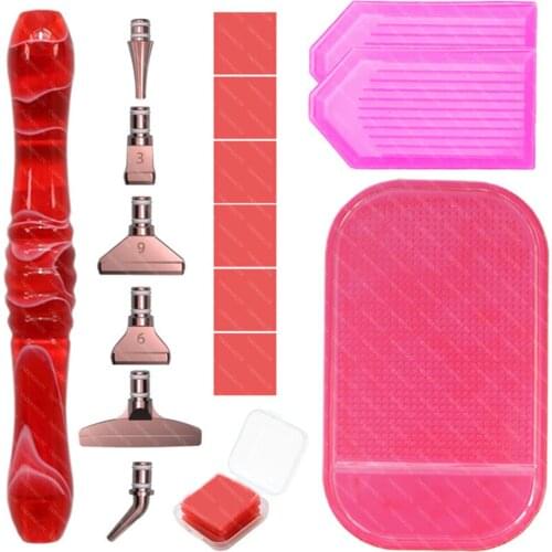 New DIY Diamond Painting Tool Resin Point Drill Pen With 6pcs Replaceable Metal Point Drill Pen Heads And Clay,Tray Set