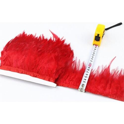 Wholesale 10 Meter Red Chicken Cock Feathers Trim Cloth Sideband Pheasant Feather Trims Fringe Clothing Wedding Decoration