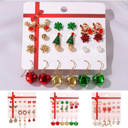 12 Pairs Christmas Earrings Studs Hook Earrings Set Santa Reindeer Snowflake Earrings Cute Ldies Girls Party Birthday Gifts