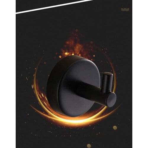 Wholesale Classic 304 Stainless Steel Matt Black Coat Racks Towel Hook Round Base Robe Hook Wall Mounted Bathroom Accessories