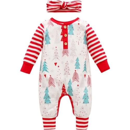 Autumn Baby Girl Boy Christmas Tree Pattern Infant Long Sleeve Bodysuit+Headband Newborn Romper Set