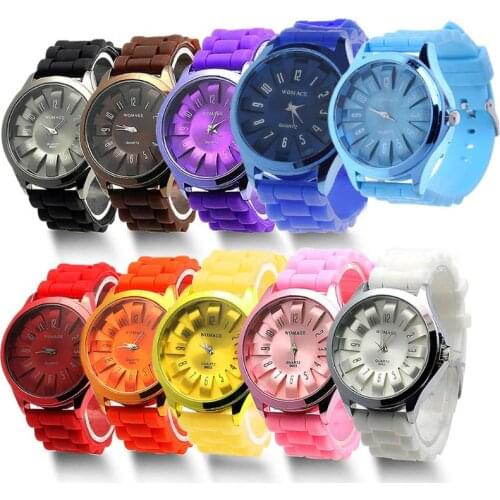 Gift Fashion Unisex Jelly Gel Quartz Sports Wrist Watch Geneva Silicone Rubber