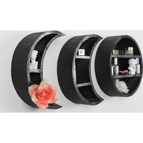 Hanging Wooden Shelf Wall Mounted Floating Moon Shelves Home Wall Decor for Living Room Bedroom Bathroom Kitchen Moon Shelf