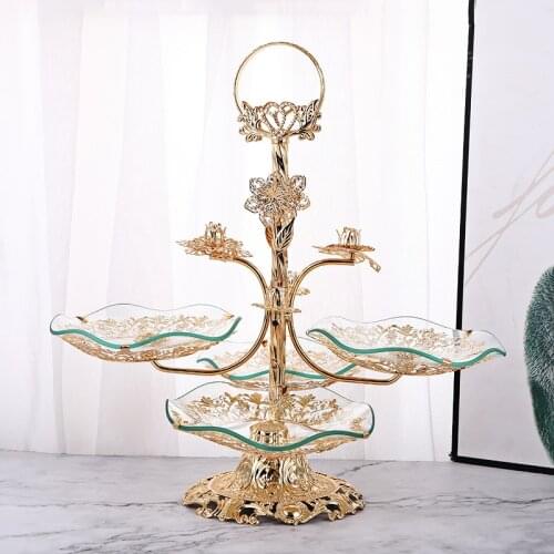 Luxury creative home living room hotel coffee table crystal fruit bowl tempered glass multilayer European fruit bowl