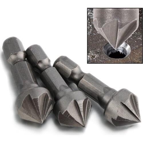 1/4" Hex Shank 6 flute 90 Degree Countersink Drill Chamfer Bit Woodworking Angle Point Bevel Cutting Cutter Remove Burr Tools
