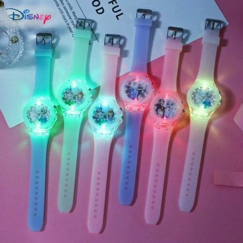 Disney Princess Frozen Luminous Fashion Colorful Flash Childrens Watches The Led Silicone Kids Watches Gifts for Children