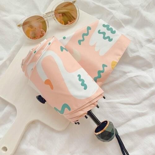 Creative 5-folding cute swan umbrella automatic umbrella for female students fashion umbrella UV protection mini pocket umbrella