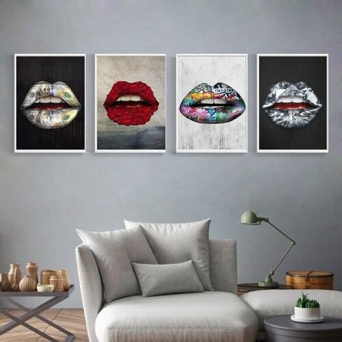 Creative Color Print Lips Canvas Painting Personality Flower Diamond Lips Temptation Posters Living Room Bedroom Art Home Decor